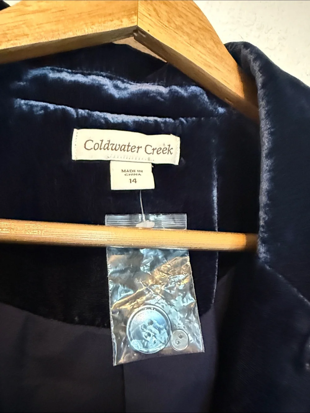 New Coldwater Creek Navy Blue Velvet Blazer 14 - Picture 2 of 6